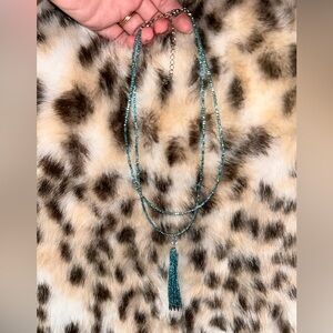 Turquoise Blue Multi-Strand Beaded Necklace with Tassel